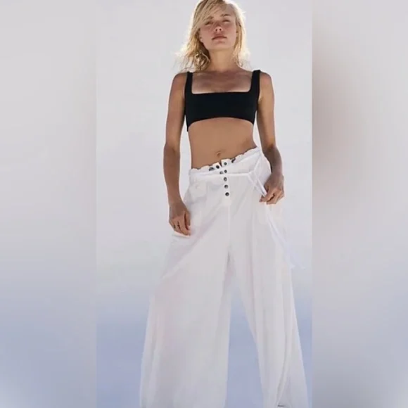 Free People Pants FP Movement White Spatial Wide Leg Palazzo NWT SMALL - Picture 2 of 6